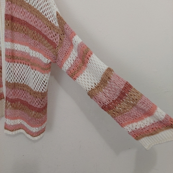 C Est 1946 Spring Awake Rose Mauve White Hooded Crochet Open Knit Cardigan 26/28 - Picture 4 of 9